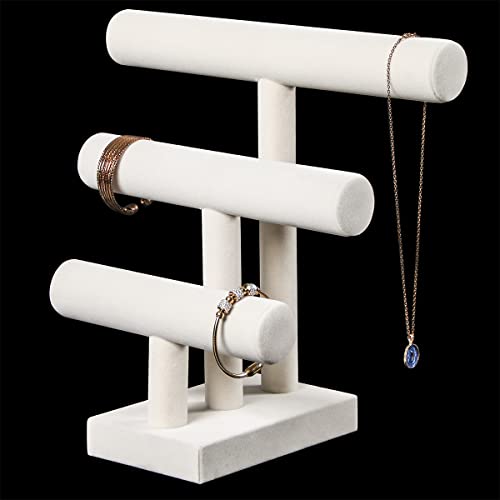Pangkeep 3 Tier Bracelet Holder,Bracelet Displays for Selling,Jewelry Display Stand for Bangles Necklaces Hair ties Scrunchies Watches (Beige) - color: Beige