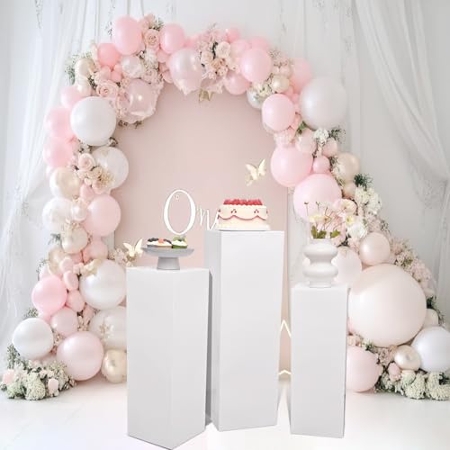 SwallowLiving 3PCS Metal White Display Pedestal Stand for Parties, Square Tall Pedestal Cake Stands Pillars for Wedding, Sculpture Display Stand Column Decoration - color: White