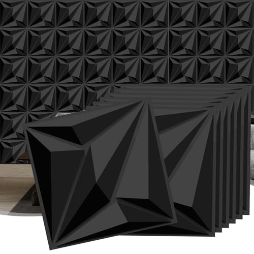 Decorative 3D Wall Panels, 33 Pack Textured PVC Tiles 12x12 Inch, Black - Covers 33 Sq Ft, Modern Wall Art for TV Wall & Game Room, Waterproof & Cuttable (Glue Required)