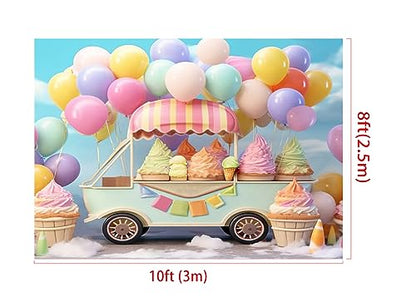 Kate Ice Cream Backdrop Rainbow Ballon Birthday Party Decoration Background Chilldren Photoshoot Props, 10x8ft - size: 10x8ft