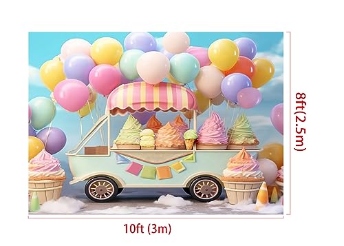 Kate Ice Cream Backdrop Rainbow Ballon Birthday Party Decoration Background Chilldren Photoshoot Props, 10x8ft - size: 10x8ft