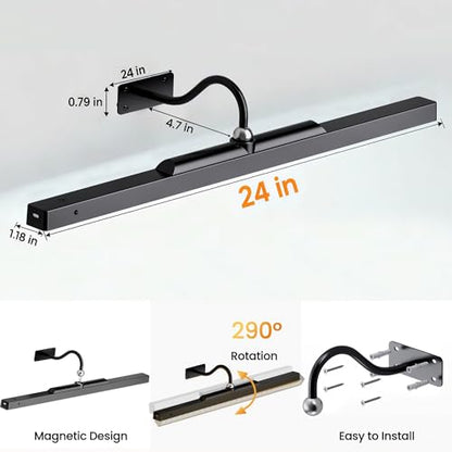 24Inch Picture Lights Battery Powered 6000mAh -3 Pack Black Wireless Remote Control Sconces for Gallery, Living Room, Museum & Large Wall Art - color: Black, size: 24IN-3pack