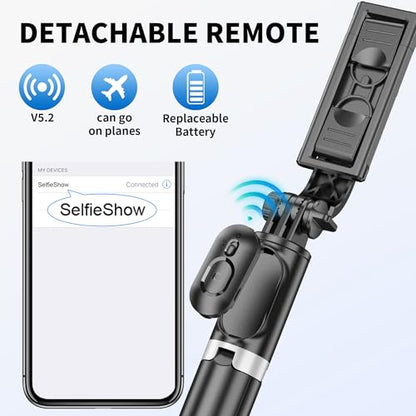 Selfie Stick Tripod, All in One Extendable & Portable iPhone Tripod Selfie Stick with Wireless Remote Compatible with iPhone 17 16 15 14 13 12 pro Xs Max, Galaxy Note10/S20/S10/OnePlus 9/9 PRO etc - style: Black