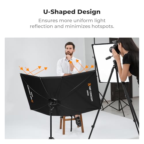 K&F CONCEPT Curved Reflector, Quick-Open Clamshell Light Reflector with Stand & Carrying Bag – 48"x26" U-Shape Photography Diffuser for Studio Portrait & Video Shooting, 4-in-1 Black/White/Silver/Gold
