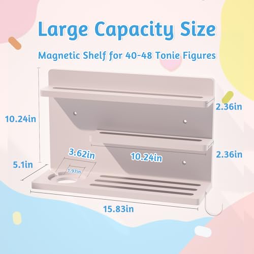 for Tonies Shelf Magnetic - Tonies Figure Organizer for Kids Room, Wooden Magnetic Display Shelf for Tonies Box Holder, Wall Floating Shelves Toy Storage Compatible Charging Station (3 Tier, White) - color: White, size: 3 Tier