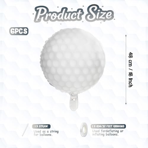 Biapian Golf Balloons Set, 18 Inch Golf Aluminum Foil Balloons, 6 Pcs Large Sports Golf Ball Themed Party Balloon Helium for Boys Men Hole In One Birthday Sport Birthday Party Decorations Supplies - style: Golf