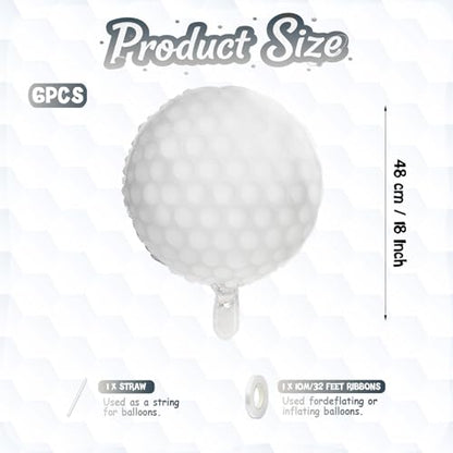 Biapian Golf Balloons Set, 18 Inch Golf Aluminum Foil Balloons, 6 Pcs Large Sports Golf Ball Themed Party Balloon Helium for Boys Men Hole In One Birthday Sport Birthday Party Decorations Supplies - style: Golf