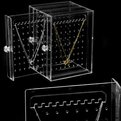 QWORK Clear Acrylic Jewelry Storage Box - Earring Display Stand Holder with 3 Vertical Slide-Out Drawers, 216 Earring Holes & 36 Necklace Grooves