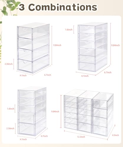 VZKAH Clear Acrylic Organizer with Drawers | 15-Drawer Desktop Unit | Makeup & Desk Organization and Storage Box for Office, Craft, Vanity Table, Bathroom, Home Essentials - style: 15 drawers / 3 set