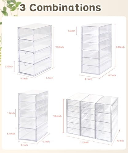 VZKAH Clear Acrylic Organizer with Drawers | 15-Drawer Desktop Unit | Makeup & Desk Organization and Storage Box for Office, Craft, Vanity Table, Bathroom, Home Essentials - style: 15 drawers / 3 set