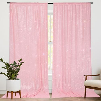 PartyDelight Pink Sequin Backdrop Curtains 2 Panels 5Ft x 10Ft Photograph Back Drop Wedding Curtain Special Events - color: Pink, size: 60"W x 120"L (Pack of 2)