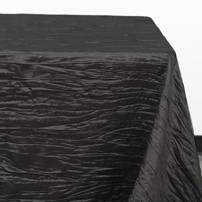 YOUR CHAIR COVERS - 90 x 132 inch Rectangular Crinkle Taffeta Tablecloth - Black, Rectangle Table Linens for 6 ft Rectangular Tables, Wedding Crushed Table Cloth - color: Black, size: 132" x 90" (Rectangular)