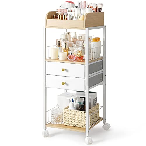 Makeup Organizer, Floor Skincare Organizers, Make Up Organizers and Storage with Drawers, Vanity Organizer Cosmetics Display Cases Holder for Skin Care Nail Polish Perfume Makeup brush Hair Tool - color: White