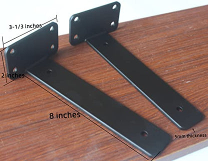 4 Pack - 8 inch Black Hidden L Shelf Bracket (1/5 Inch Thicked) Iron Floating Shelf Brackets Rustic Industrial Metal Brackets for Shelf Support - size: 8 Inch, style: Black 4 Pack