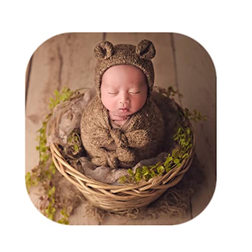 Newborn Baby Boy Girl Photography Props Bow Wrap, Posing Aid, Hat and Blanket Set of 4 Pcs - color: Coffee