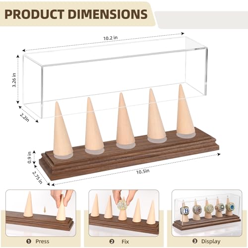 Championship Ring Display Case Baseball Softball Football Ring Holder for 5 Rings Wanult Wood Base Acrylic Sports Ring Display Case Stand for Men Wooden Ring Box for Women Memorabilia Showcase Cube