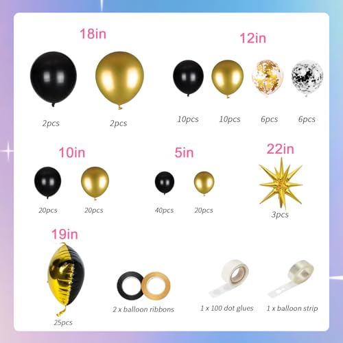 25pcs Black and Gold Foil Square Balloon Backdrop Wall &139pcs Gold Black Balloons Arch Kit, Double Sided Balloon Tunnel for Birthday 2026 New Year Graduation Party Decoration - color: Black Gold
