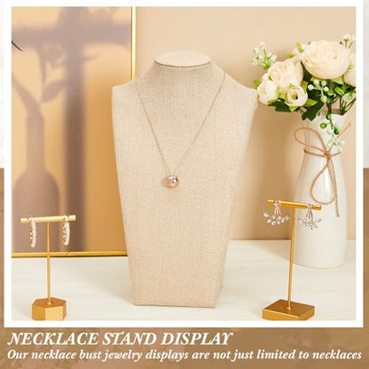 Kigley 3 Pcs Linen Jewelry Display Bust Necklace Display Stand Necklace Mannequin Holder for Jewelry Selling Trade Shows - size: 11.42 X 6.89 Inch