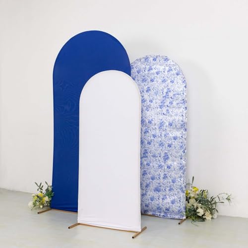 Efavormart Set of 3 White Blue French Toile Chiara Arch Backdrop Covers (7ft/6ft/5ft), Round Top Snug Fit, Double-Sided Matte Spandex, Elegant Pattern Design for Bridal Shower, Events - color: Floral Blue