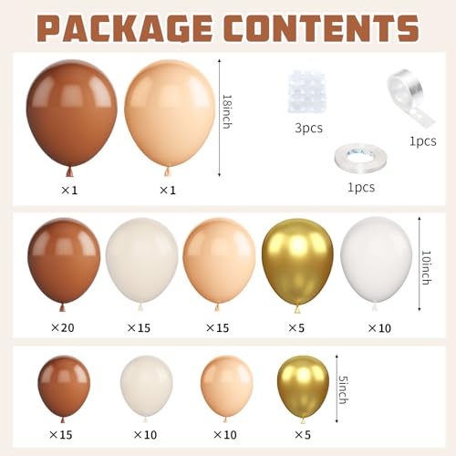 Brown Balloon Arch Kit,Boho Balloon Garland with Brown and Nude Metallic Gold White Sand Beige Balloons for Bear Baby Shower Wedding Jungle Safari Neutral Birthday Party Decorations - color: Brown Nude
