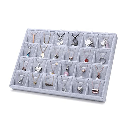 24 Grids Stackable Jewelry Tray Organizer with Removable Dividers, Velvet Jewelry Display Tray for Earrings Necklaces Bracelet Rings Display Showcase - Grey - color: Grey
