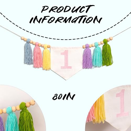 Upfirst Boho Rainbow Handmade 1st Birthday High Chair Banner - First Birthday Tassel Garland Party Decoration Supplies for Baby Girls,Colorful Party Decor Photo Props (Rainbow Tassels Banner) - color: Rainbow Tassels banner pink
