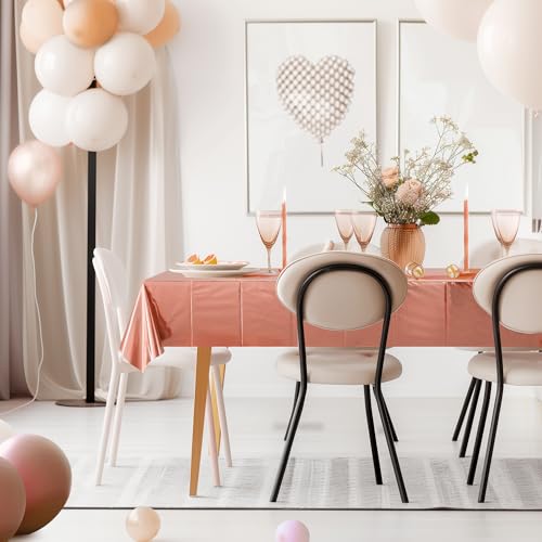 2pcs Rose Gold Foil Tablecloth 54*72inch Plastic Weddng Birthday Party Table Cloths Disposable Waterproof Table Cover for Elegant Event Anniversary Baby Shower Graduation Party Supplies - color: Rose Gold