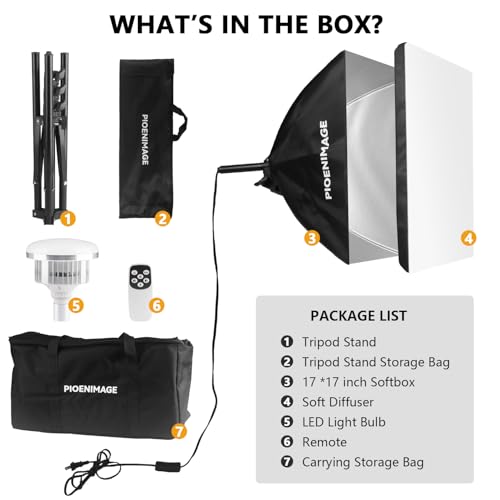 Softbox Lighting Kit, Soft Box Photography Lighting Set with 17in x 17in Softbox, Folding Lighting Tripod, 85W 2700K-6500K LED Bulb, Remote, Studio Lights for Photography, Video Recording - color: 1 Pc 17x17in Softbox Set