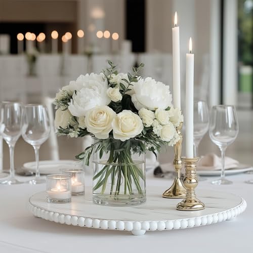 Efavormart 3-Pack Antique White Wooden Charger Plates, 13" Round Beaded Wood Table Centerpiece, Rustic Farmhouse Decor for Wedding, Dining, & Holiday Events - size: 13"