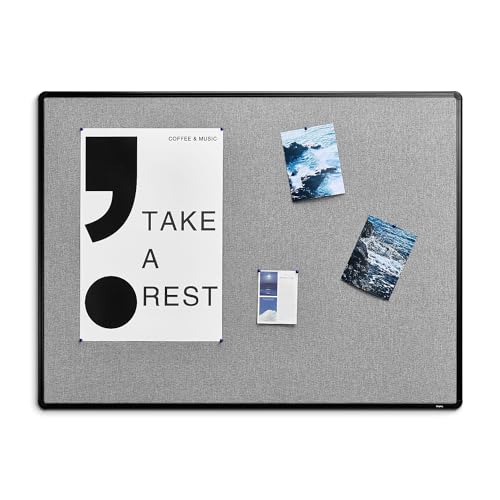 Staples Fabric Bulletin Board with Black Frame, 4 ft x 3 ft Wall Mounted Fabric Message Board for Office Home and Classroom - size: 36" x 48", style: Black Frame