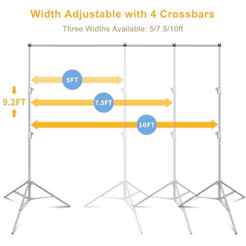 9.2 x 10 Ft Stainless Steel Backdrop Stand Heavy Duty, MSKIRA Adjustable Backdrop Stand Background Support System Kit for Photography, Parties, or Weddings with Clamps, Carry Bag - size: 9.2 x 10 Ft
