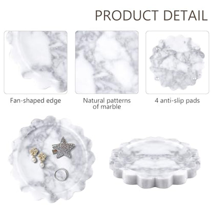 Round Marble Tray with Scalloped Edge, Natural Small Marble Tray for Decorative Jewelry Candle Lotion - style: Round