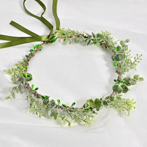 Vividsun Bridal Green Leaf flower Crown Eucalyptus Floral Headband Wedding Festivals Photo Props (Green leaf) - color: Green leaf