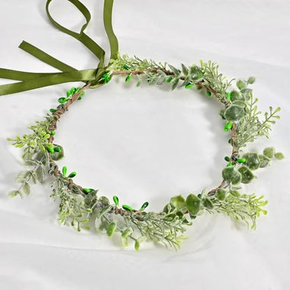 Vividsun Bridal Green Leaf flower Crown Eucalyptus Floral Headband Wedding Festivals Photo Props (Green leaf) - color: Green leaf