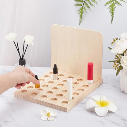 PH PandaHall Wood Lipstick Holder Organizer, 30 Slots Rustic Lip Balm Display Stand Makeup Organizer Storage Case Cosmetic Storage Organizer Rack fit for Lipstick 10ml Essential Oil Roller Storage