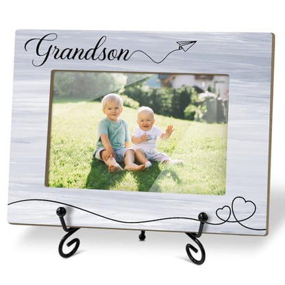Grandson Picture Frame, Frame Gifts for Christmas Birthday, Grandson 4 x 6 Picture Frame with Stand for Tabletop Display, Grandparents Gifts (Light Purple) - color: Light Purple