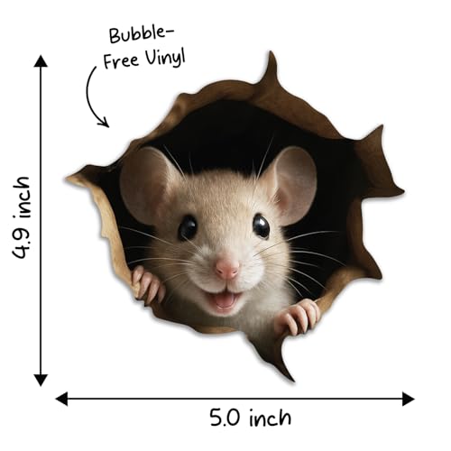 GRITKULTURE Removable Peek A Boo Mouse in Mouse Hole Decal Sticker 5.1inch 2 Pack. Mouse Hole in The Wall Sticker with 3D Effect. Wall Decoration, Funny Gift, Potty Training, Prank (#6)