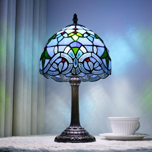 Vintage Blue Baroque Style Tiffany Style Stained Glass Small Table Lamp Creative and Unique Bedroom Bedside Table Lamp Living Room Dining Room Decorative Desk Lamp Atmosphere Lamp Gift - color: stained glass Lamp R