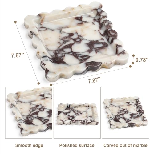 Natural Marble Vanity Tray - Moujings Genuine Marble Perfume Tray for Bathroom Decor, Stone Bathroom Vanity Organizer Tray for Kitchen Counter, Candles, Jewelry, Coffee, Makeup, Key - color: Lace Purple, size: 7.9" x 7.9" x 0.8"