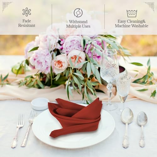 PLOYMONO Burnt Orange Heavy Duty Cloth Napkins-17 x 17 Inch Solid Washable Polyester Dinner Napkins - Set of 8 Napkins with Hemmed Edges-Great for Party, Fall Festival, Autumn, Halloween, Thanksgiving - color: Burnt Orange