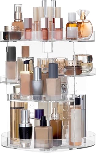 HBlife 360 Rotating Makeup Organizer Plus Size Adjustable Carousel Large Capacity Revolving Perfume Organizer Skincare Organizers Cosmetic Storage Spinning Holder for Vanity, Clear - color: Clear, size: X-large