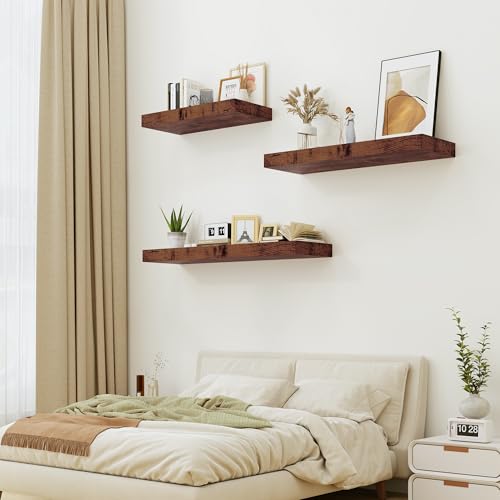 Heimlove Bathroom 12'' Deep Floating Shelves for Wall - Shelf Over Toilet Wall Mounted Farmhouse 24 inches,Wood Floating Shelves Decor & Storage Set of 1,Rustic Brown - color: Rustic Brown, size: 23.6"W x 11.6"D x 2"H, 1 Pack