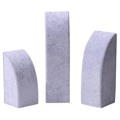 3Pcs/Set Necklace Display Stand For Selling Velvet Jewelry Holder Organizer Pandent Rack for Show (Gray Velvet) - color: Gray Velvet
