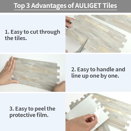 AULIGET Faux Stone Peel and Stick Backsplash, PVC Wall Tile Stick on Backsplash for Kitchen and Bathroom (2, Beige Marble Look) - color: Beige Marble + Metal Gold, size: 2 Sheets, 6"x12"x0.12"