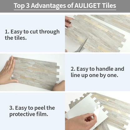 AULIGET Faux Stone Peel and Stick Backsplash, PVC Wall Tile Stick on Backsplash for Kitchen and Bathroom (2, Beige Marble Look) - color: Beige Marble + Metal Gold, size: 2 Sheets, 6"x12"x0.12"