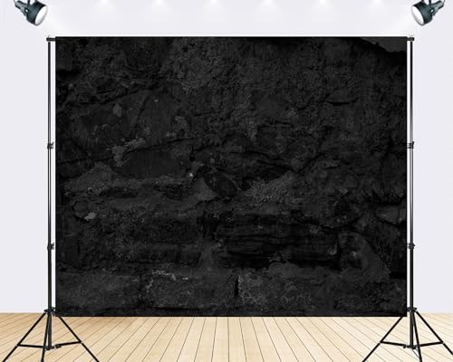 Trykid 5x5ft Dark Stone Wall Texture Backdrop Monochrome Rough Rock Surface Rustic Pattern Photography Background Industrial Vintage Party Decoration Tapestry Photo Booth Prop Fabric - size: 5x5ft