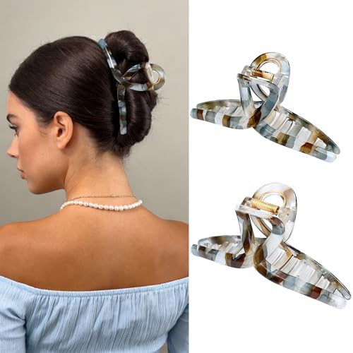 Large Butterfly Hair Claw Clips with Long Thick Hair Big 5.1" Ripple Clips Hair Accessories for Women Girls Gifts 2 Pcs - color: RippleBlueBrown-2