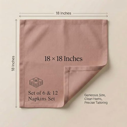 Accent Home 100% Cotton Napkins, Delicate Cloth Napkins for Dinners, Parties and Weddings，18 x 18 Inch Set of 12 - Blush - color: 07 - Blush - Twill, size: 18"x18" - Pack of 12