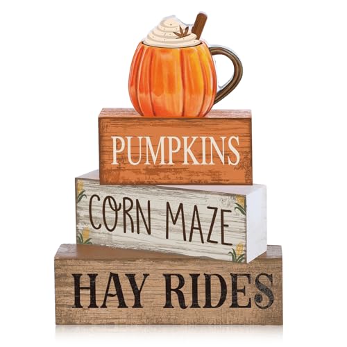 Lineshading 4 Pcs Thanksgiving Decorations for Home Thanksgiving Tiered Tray Decor Fall Cream Cups Table Decor Fall Centerpiece Rustic Cream Cups Block Sign Autumn Decorations for Home Kitchen Shelf - style: Cup