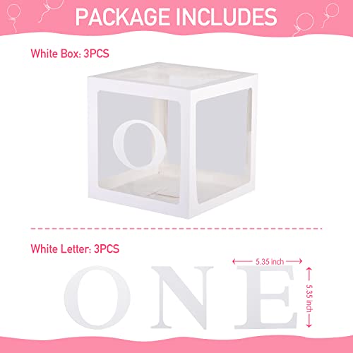 First Birthday Decorations For Boy Or Girl, 3 Pcs ONE Balloon Boxes For 1st Birthday, Baby Clear Blocks Party Decor With ONE Letters For Photoshoot Props, Cake Smash Backdrop
